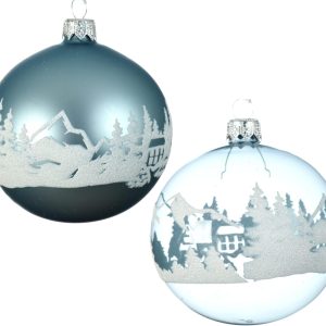 Blue Mountain Blown Glass Ornaments - Set of 2 Misty Blue European Glass Ornaments