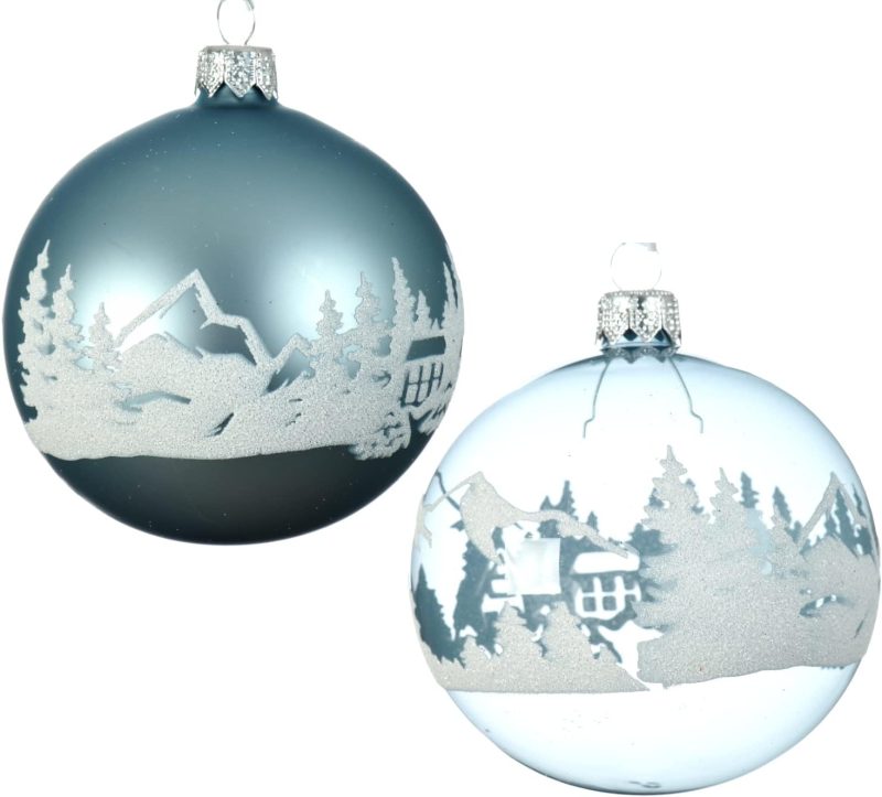 Blue Mountain Blown Glass Ornaments - Set of 2 Misty Blue European Glass Ornaments