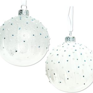 Blue and White Blown Glass Ornaments - Set of 2 Clear and White Glass Balls