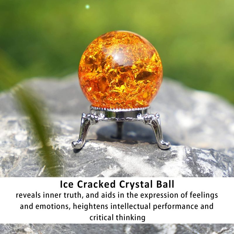 Glass Crystal Ball,40mm Ice Crack Ball,Crystal Ball Decorative for Accessories Rockery Ornaments,Orange - Image 2