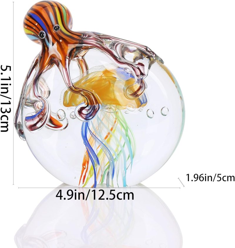 Hand Blown Glass Octopus and Jellyfish Statues Colorful Marine Animal Art Sculptures, Paperweights for , Aquariums, Office Desks Ideal Christmas and Birthday Gifts (B) - Image 2