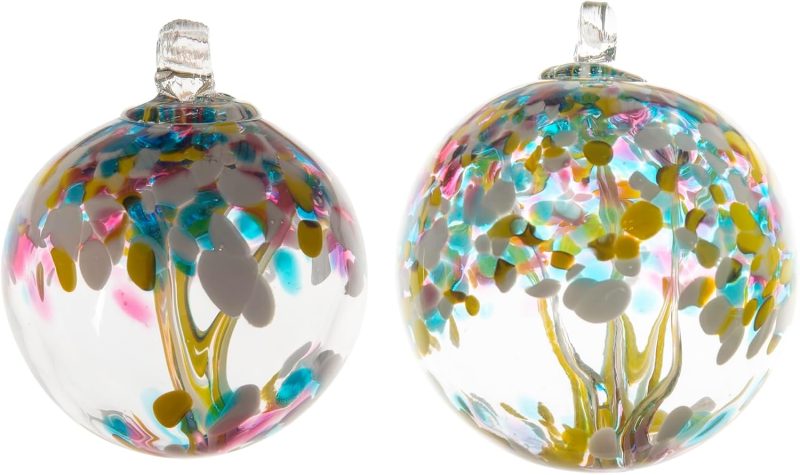 Hand Blown Glass, 3" Diameter Spring, Tree of Life Collection, Witch Globe Hanging Garden Indoor/Outdoor Decorative Ornament Gazing Ball - Image 2
