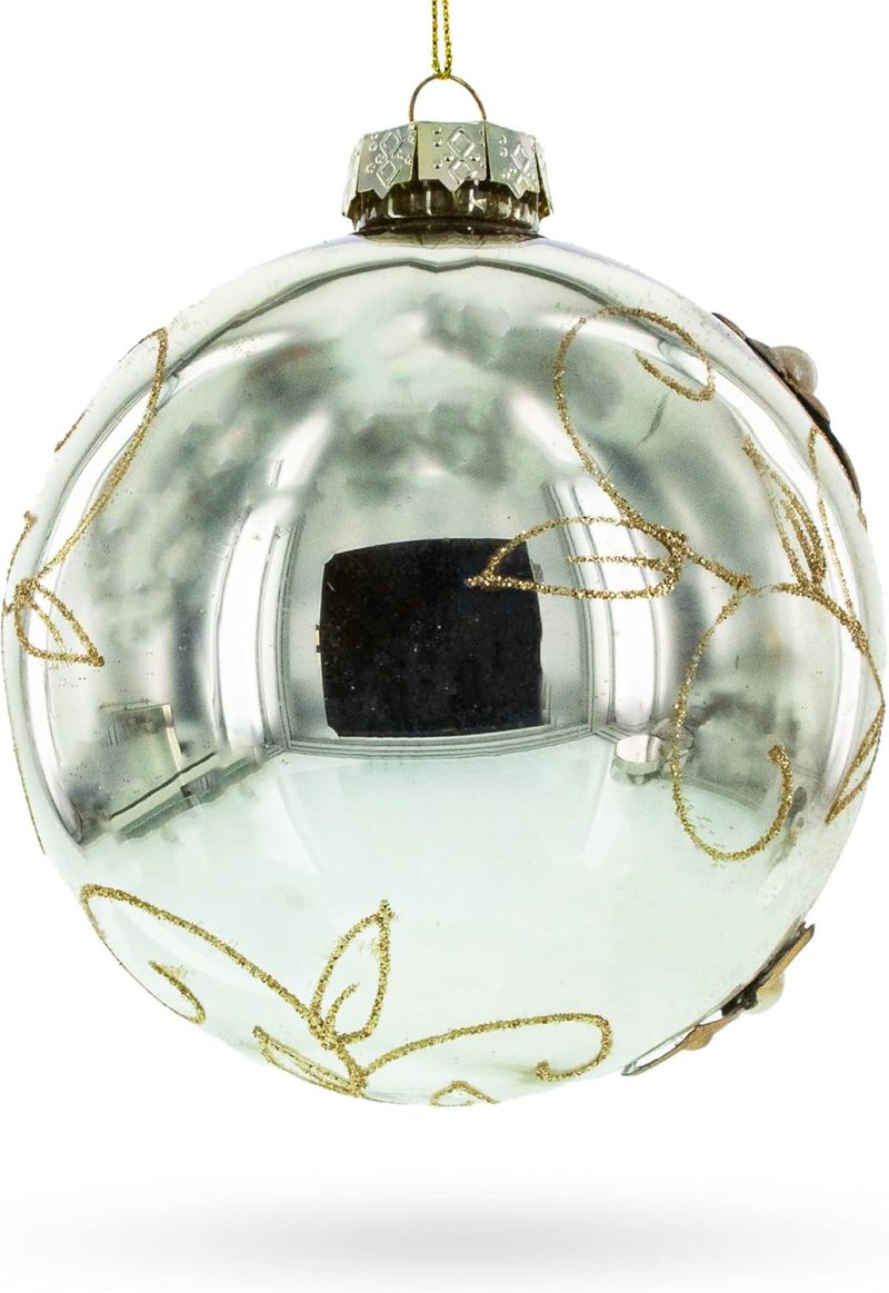 Fabric Flowers on Glass Ball Artistic Blown Glass Christmas Ornaments Ornament - Image 2