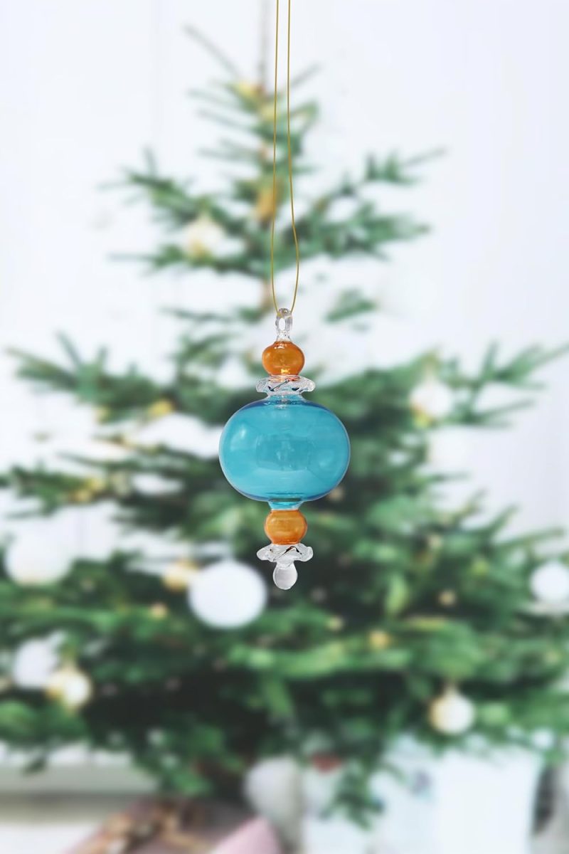 christmas ball ornaments for christmas tree decoration, blown glass christmas ornament blue handmade - Image 2