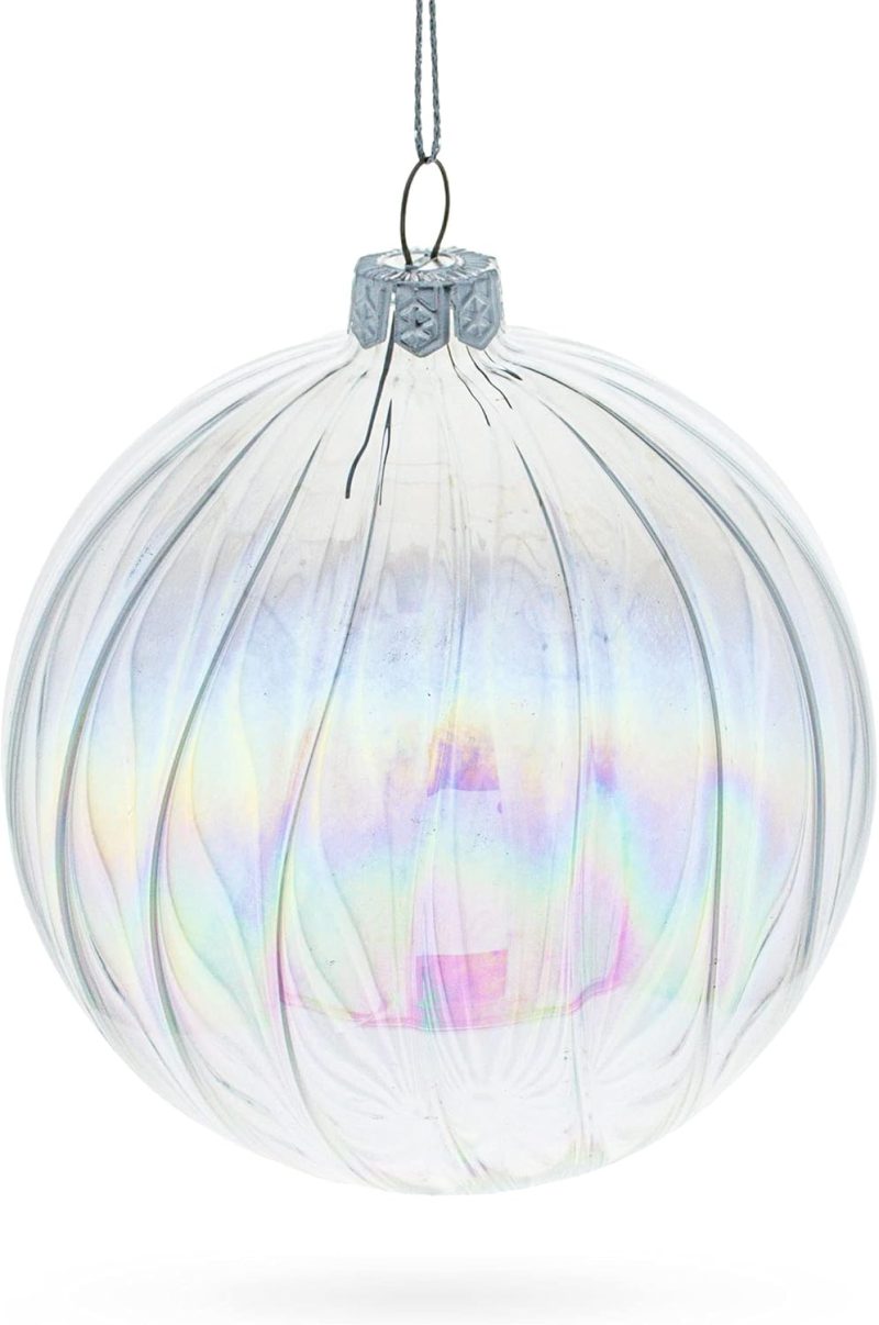 Set of 3 Iridescent Clear Blown Glass Ball Christmas Ornaments 3.6 Inches - Image 2