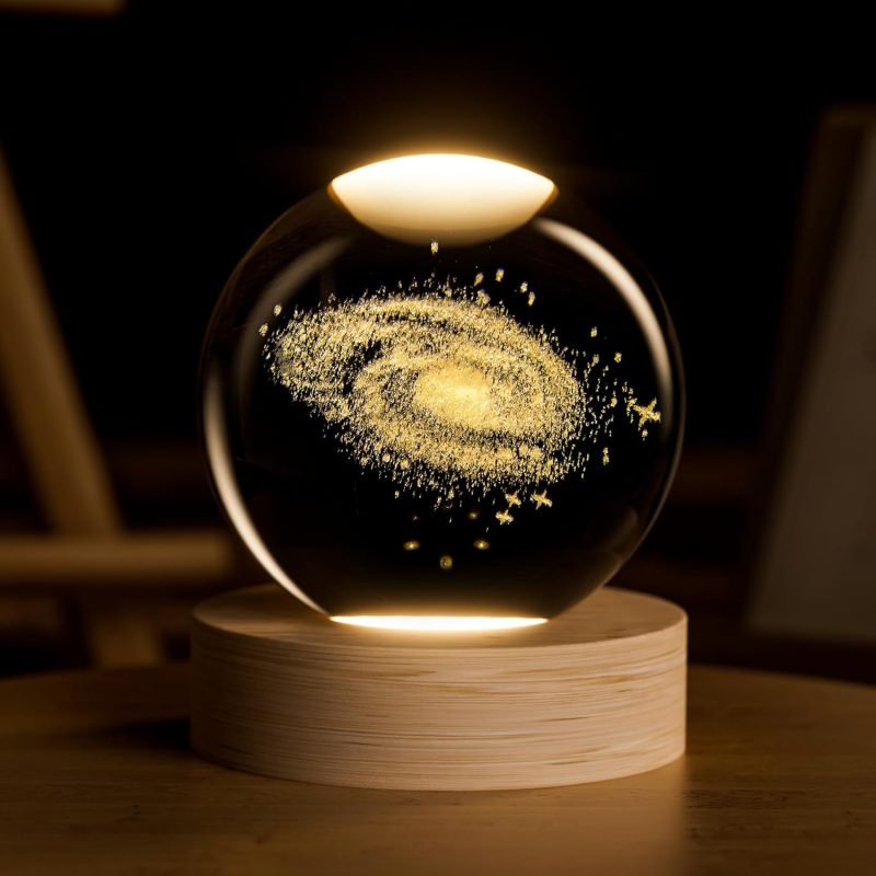 Galaxy Crystal Ball, 2.4 inch(60mm) Decorative Quartz Glass Ball, Globes Present Glass Sphere with Wooden Base, Paperweight Crystal Display Sculpture H Crafts for Women Friends