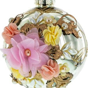 Fabric Flowers on Glass Ball Artistic Blown Glass Christmas Ornaments Ornament