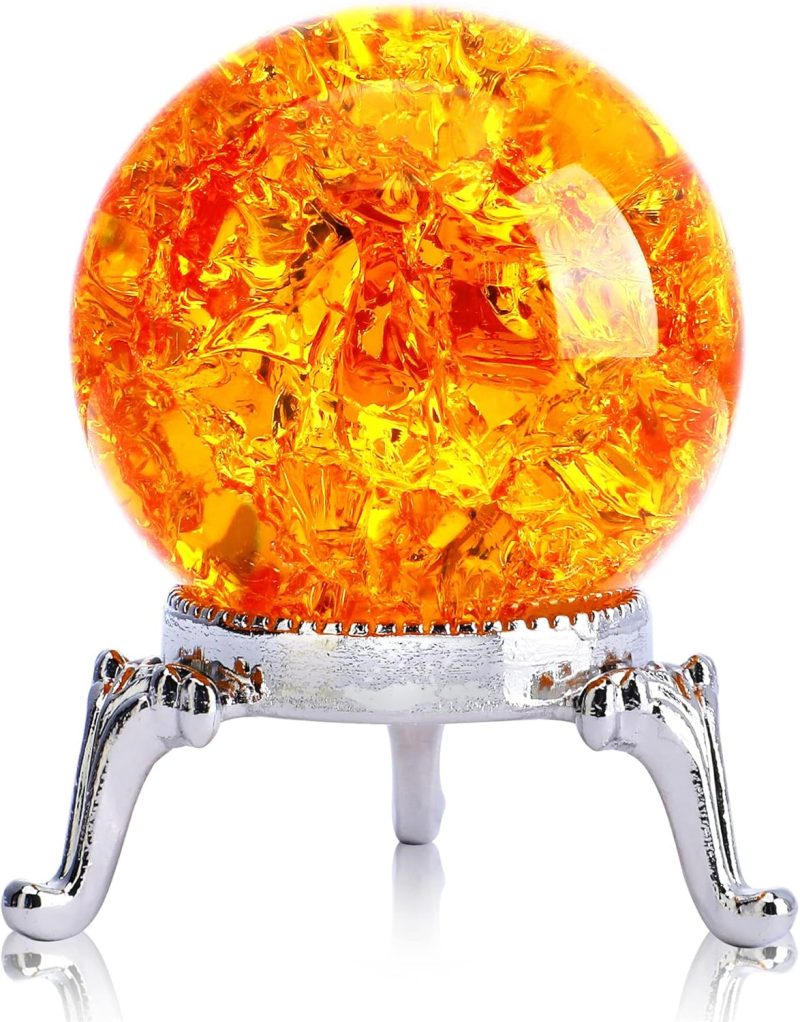 Glass Crystal Ball,40mm Ice Crack Ball,Crystal Ball Decorative for Accessories Rockery Ornaments,Orange