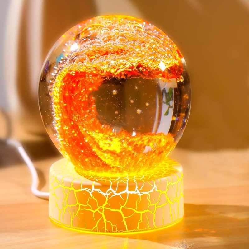 Handmade Glass Ocean Waves Ball Figurines - Hand Blown Sea Decor Orbs - Red with Gold - Paperweight - Aquarium & H - Collectible Gifts for Ocean Lovers