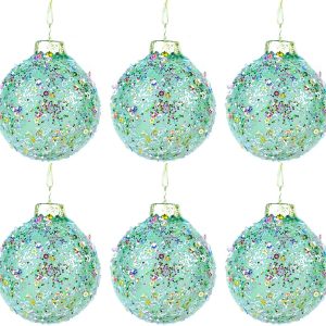 6Pcs Glass Christmas Ball Ornaments 6CM Christmas Tree Hanging Ball Decoration Glass Christmas Ball Hand Blown Glass Ornaments Balls for Home Window Outdoor Garden (B)