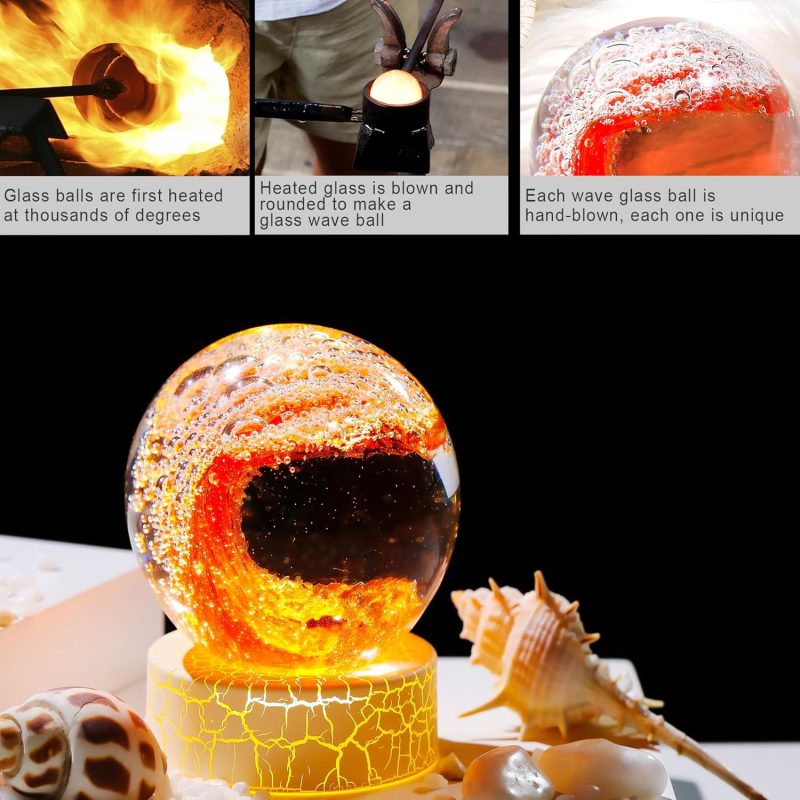 Handmade Glass Ocean Waves Ball Figurines - Hand Blown Sea Decor Orbs - Red with Gold - Paperweight - Aquarium & H - Collectible Gifts for Ocean Lovers - Image 2