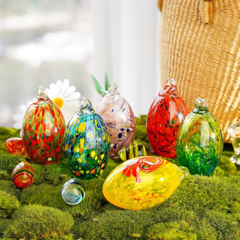 6PCS Hand Blown Glass Egg Ornaments Colorful Hanging Witch Balls Gazing Ball Friendship Ball Decor for Garden Patio Window - Image 2