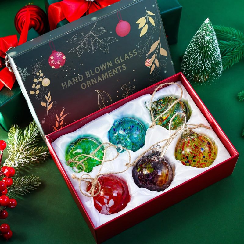 6pcs Hand-Blown Glass Christmas Ornaments Balls Hanging Friendship Balls Glass Witches Ball Gazing Ball for Home Window Outdoor Garden Patio Décor Gifts for mom - Image 2